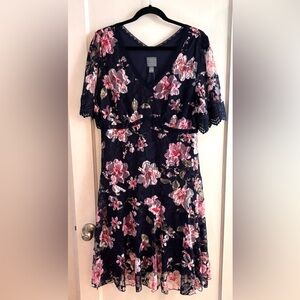 Rabbit Rabbit Rabbit Navy and Pink Floral Lace Dress